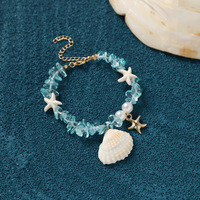 Bracelet Bohème en Corde Cirée Tressée avec Pierres Naturelles, Coquillages, Fleurs, Étoiles de Mer et Perles – Bijou de Vacances Thème Océan, Plage, Tortue, Surf – Idéal Cadeau