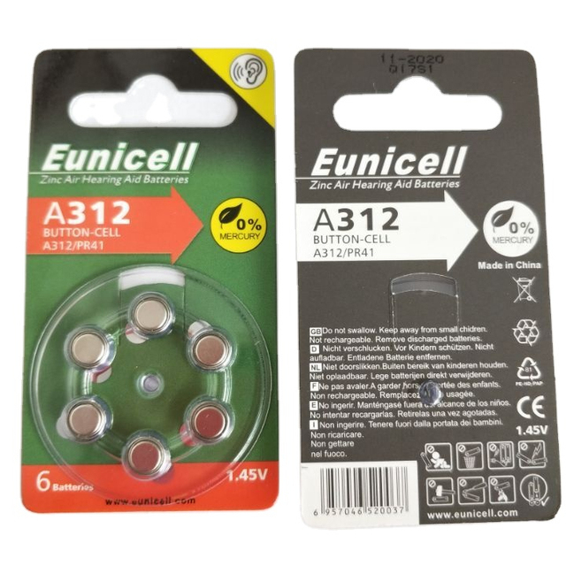 China Mercury Free 1.45V A312 PR41 A675 Zinc Air Button Cell Hearing Aid Batteries 312