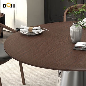 Diseños de <span class=keywords><strong>mesa</strong></span> de comedor de losa de tablón de <span class=keywords><strong>madera</strong></span> gruesa redonda ultra moderna en forma ovalada Acacia <span class=keywords><strong>madera</strong></span> de color caoba - Product Image 5