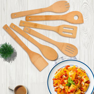 Ustensiles de cuisine <span class=keywords><strong>Gadget</strong></span> de cuisine en bambou naturel Ustensiles de cuisine avec logo personnalisé en gros Outils Cuillère Fourchette Spatule Ensemble - Product Image 5