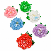 Ensemble de 6 figurines de pivoines en résine colorées, peintes à la main, brillantes, pour la décoration florale de la maison, des mariages, des jardins, vente en gros, cadeau d'art, décoration de table