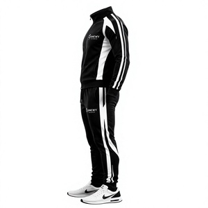 SINEWY SPORTS Men's <b>Black</b> Solid Printed 2 in 1 Tracksuit Full Zip Hoodie <b>Pants</b> Set Breathable Heavyweight Polyester/Cotton Blend - Product Image 4