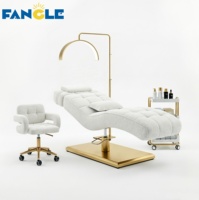 Cama de Pestañas Curva con Base Dorada, Terciopelo Marrón, Cama Cosmética Facial, Mesa de Masaje para Spa, Ajuste de Cuello, Cama de Pestañas de Lujo