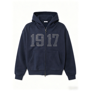 เสื้อฮู้ดซิปแบบหนา สไตล์ Y2K ประดับเพชรเทียม พิมพ์โลโก้ตามสั่ง - Product Image 4