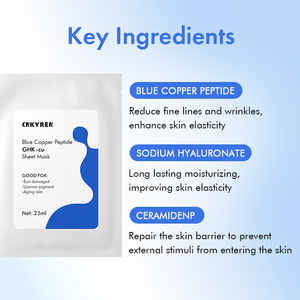 Vente en gros de masque en feuille de peptide de cuivre bleu GHK-Cu Masque facial anti-âge pour le traitement de soin de la peau hydratant raffermissant et anti-rides - Product Image 2