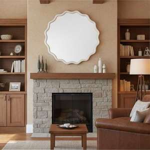 White 36 Inch Wavy <b>Round</b> Solid Wood Frame Decorative <b>Mirror</b> For Bedroom <b>Bathroom</b> Living Room Entryway - Product Image 6