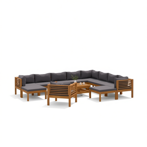 Ensemble de salon de jardin en teck gris foncé 10 places, mobilier d'extérieur au design contemporain - Product Image 1