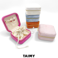 Boîtes à bijoux en velours carrées avec fermeture éclair et pochette à cordon, étuis de rangement portables pour bijoux, boîtes cadeaux personnalisées avec logo