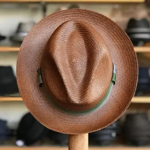 Men's Brown <b>Straw</b> Fedora <b>Hat</b>, Breathable Short Brim Trilby with Two-Tone Ribbon Band, UV Protection Summer Sun <b>Hat</b> for Beach We - Product Image 3