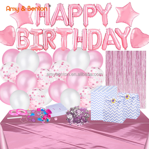 בנות שמח יום הולדת אספקת יום קישוט באנר בלוני שולחן וילון שוליים מפת מסך עם 80pcs צעצועים - Product Image 1