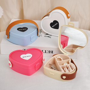 Estuche de Joyería Portátil en Forma de Corazón de Plástico con Espejo, Caja de Almacenamiento para Collares, Pendientes y Anillos, Ideal para Viajes y Recuerdos - Product Image 6