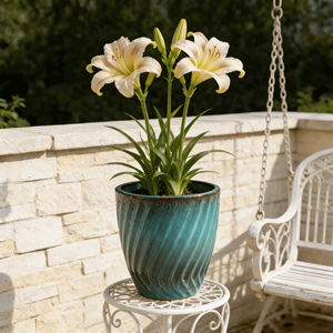 Ensemble de pots à fleurs en céramique écologiques de style américain, durables, design à bordure étagée vert olive brillant, pour l'intérieur/l'extérieur, jardin - Product Image 3