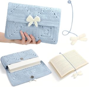Funda Protectora para Libros <span class=keywords><strong>de</strong></span> Ganchillo Azul con Cierre Magnético, Bolsa Lavable para <span class=keywords><strong>Biblia</strong></span>, Regalo Cristiano para Mujeres Amantes <span class=keywords><strong>de</strong></span> <span class=keywords><strong>la</strong></span> Lectura - Product Image 1