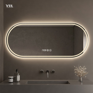 <span class=keywords><strong>Miroir</strong></span> de salle de bain intelligent et moderne, minimaliste, anti-buée, ovale, mural, avec éclairage tactile, pour maquillage et lavabo - Product Image 3