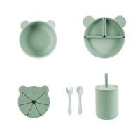 Plaque d'aspiration en silicone pour bébé Vente en gros sans Bpa Tasse pour bébé Eco Kids Divider Spoon Silicone Plats Set d'alimentation pour bébé