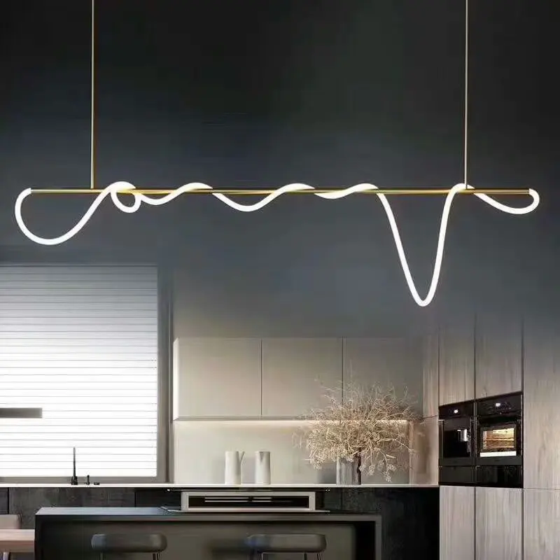Luminária led moderna de linha branca e dourada, lustre para sala de jantar, decoração da casa, sala de jantar e cozinha, luzes pendentes