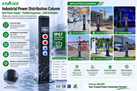 Pilier de recharge industriel au sol, boîtier de distribution d'énergie métallique avec prise étanche IP67 et protection par disjoncteur