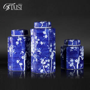 Decorazioni per la casa oggetti d'<span class=keywords><strong>antiquariato</strong></span> blu e bianco barattoli di zenzero composizioni floreali alto vaso decorativo per scaffali camino - Product Image 3