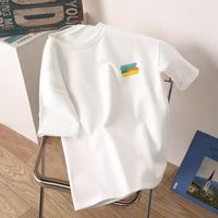 T-shirt blanc en coton à manches courtes et épaules droites pour femme ; Haut de base d'été à col rond ; Coupe ample grande taille 3D