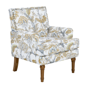 Fauteuil d'appoint floral avec garniture cloutée, pieds en bois massif, chaise rembourrée style ferme - Product Image 5