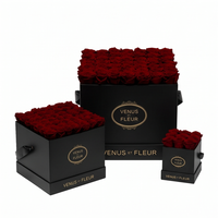 Boîte à fleurs carrée rigide élégante de marque personnalisée avec poignée en ruban, boîte cadeau en papier noir mat pour l'emballage de roses éternelles