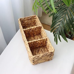 Natural Water Hyacinth <b>Baskets</b> Hand-Woven Water Hyacinth <b>Storage</b> <b>Baskets</b> 3 Section <b>Wicker</b> <b>Storage</b> <b>Basket</b> for Pantry Shelves - Product Image 2