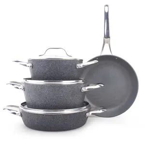 Kitchen Cookware 5pcs Pots And Pans Set Aluminum accessrole Cooking Pots With Stainless SteelHandle Rock Grain Set