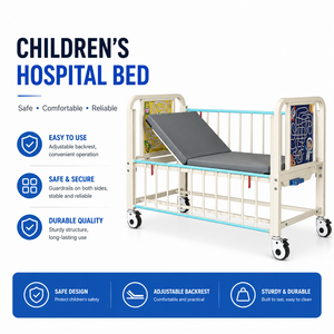 Lit médical pédiatrique manuel à manivelle simple pour enfants, dimensions L1600*W800*H600mm, avec roulettes à frein - Product Image 1