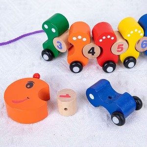 Juguete de remolque de <span class=keywords><strong>tren</strong></span> pequeño en forma de oruga de madera, remolque de bloques de construcción Digital, juguetes de madera para niños - Product Image 3