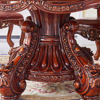Table à manger ronde en bois massif de style européen avec plateau tournant en marbre et ensemble de chaises, suite de salle à manger de luxe pour villa