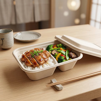 Boîte à lunch rectangulaire profonde en bagasse de canne à sucre, sans PFAS, jetable, biodégradable, 1500 ml, résistante à l'huile, compatible micro-ondes