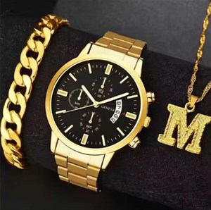 Men's Casual Trend Business <strong>Vacation</strong> Calendar Quartz <strong>Watch</strong> Bracelet Necklace Set - Product Image 3