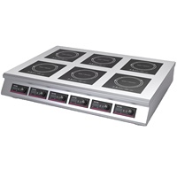 Cuisinière à induction électrique de table en acier inoxydable à 6 brûleurs, puissance réglable 21000W, pour la restauration commerciale