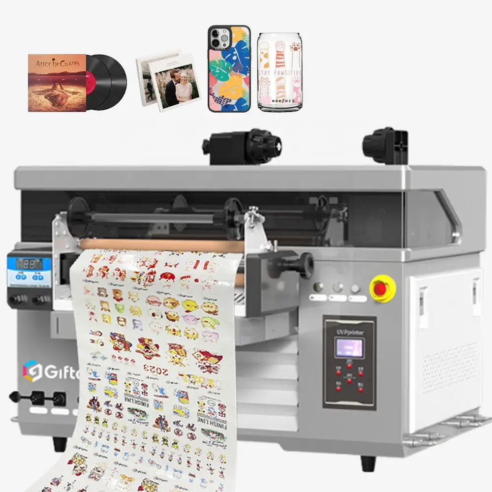 Giftec mesin cetak sampul ponsel album digital 4050 printer uv multiwarna uv dtf hibrid stiker vinil silinder printer kecil