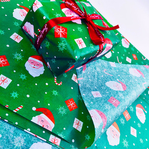 Precio <span class=keywords><strong>de</strong></span> fábrica Personalizar diferentes patrones Reciclable Respaldo verde Papá Noel Papel tisú Papel <span class=keywords><strong>de</strong></span> envolver para paños y calcetines - Product Image 1