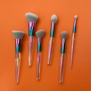 Lot de 5 pinceaux de maquillage à poils en nylon, résistants à l'humidité, avec manche transparent brillant et coloré, pour le visage, le correcteur, le estompeur et le rasage - Product Image 3