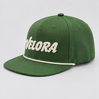 Casquette décontractée d'extérieur classique à visière plate, style snapback, en velours, avec broderie 3D en relief et accent en corde de coton, réglable