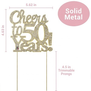 ท็อปเปอร์เค้กวันเกิดครบรอบ 50 ปี สีทอง ไอเดียตกแต่งงานฉลองครบรอบ 50 ปี คริสตัลเพชรระยิบระยับคุณภาพพรีเมียม โลหะผสมคุณภาพสูง - Product Image 2
