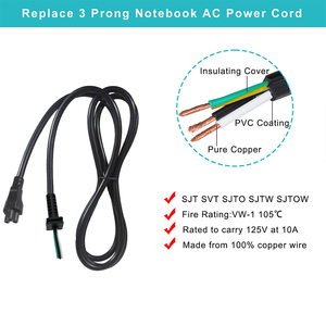 Cable de alimentación IEC C5 Cloverleaf a Blunt Cut Pigtail con extremo abierto, 250V, 1.8M, negro, para reparación de adaptadores de CA de cargadores de portátiles - Product Image 2