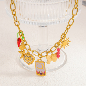 Collar de Acero Inoxidable DIY con Dijes de Corazón, Mariposa, Sol y Luna, Cadena de Clavícula Chapada en Oro de 18K, Joyería para Mujer, Regalo - Product Image 4