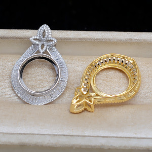 Pendentif en argent S925 en forme de T avec zircon, perle de marbre de 16,3 mm, composants et trouvailles de bijoux DIY, plateau d'accessoires semi-finis 5314 - Product Image 3