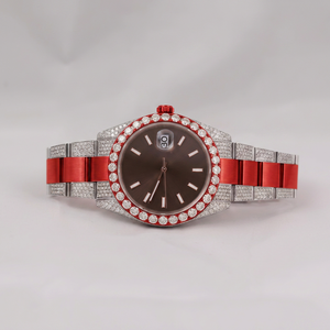 Reloj de Lujo con Diamantes para Mujer, Acero Inoxidable, Correa Roja, Cuarzo Analógico, Caja Redonda de 36 mm, Cristal de Zafiro, Cierre Desplegable - Product Image 1