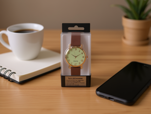 Orologio da donna con cassa rotonda placcata in oro, cinturino in pelle, resistente all'acqua, accessorio di moda - Product Image 2