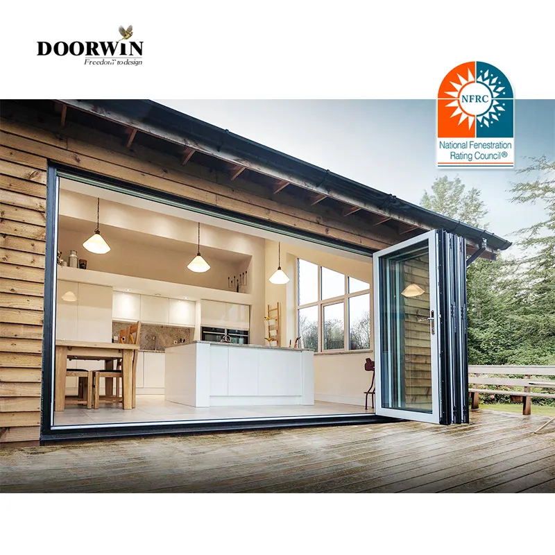 Doorwin आधुनिक डिजाइन थोक प्रत्यक्ष बिक्री निविड़ अंधकार घर के लिए तैयार किए बाहरी Thermally टूट एल्यूमीनियम तह दरवाजे