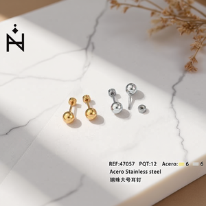 Orecchini a Sfera in Acciaio Inossidabile Placcati Oro, Gioielli Unisex Classici e alla Moda 47057 - Product Image 3