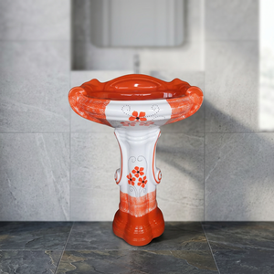 Lavabo ovale moderne en céramique rouge avec piédestal, ensemble mural pour salle de bain, lavabo sur pied complet - Product Image 5