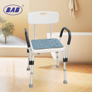 Chaise de douche avec accoudoirs et dossier en acier inoxydable, siège antidérapant pour équipement de sécurité dans la salle de bain - Product Image 1