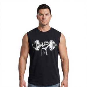 Débardeur de sport décontracté pour homme grande taille noir sans manches en coton et élasthanne respirant avec impression DTF pour la gym et l'entraînement - Product Image 1