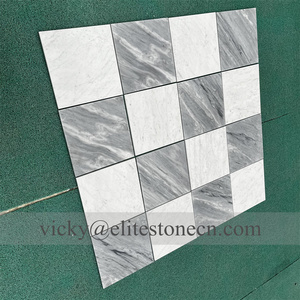 Carrelage de sol <span class=keywords><strong>en</strong></span> marbre blanc et gris, motif damier, pierre naturelle polie, pour salle de bain et cuisine - Product Image 2