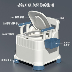 Inodoro portátil para personas mayores y mujeres embarazadas, diseño para sentarse en cuclillas en interiores, plástico duradero con reposabrazos y compartimento de almacenamiento - Product Image 2